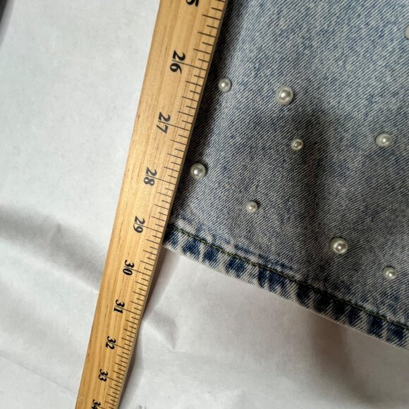Pearl Embellished Light Wash High-Waisted Denim Jeans XLarge - Picture 8 of 8